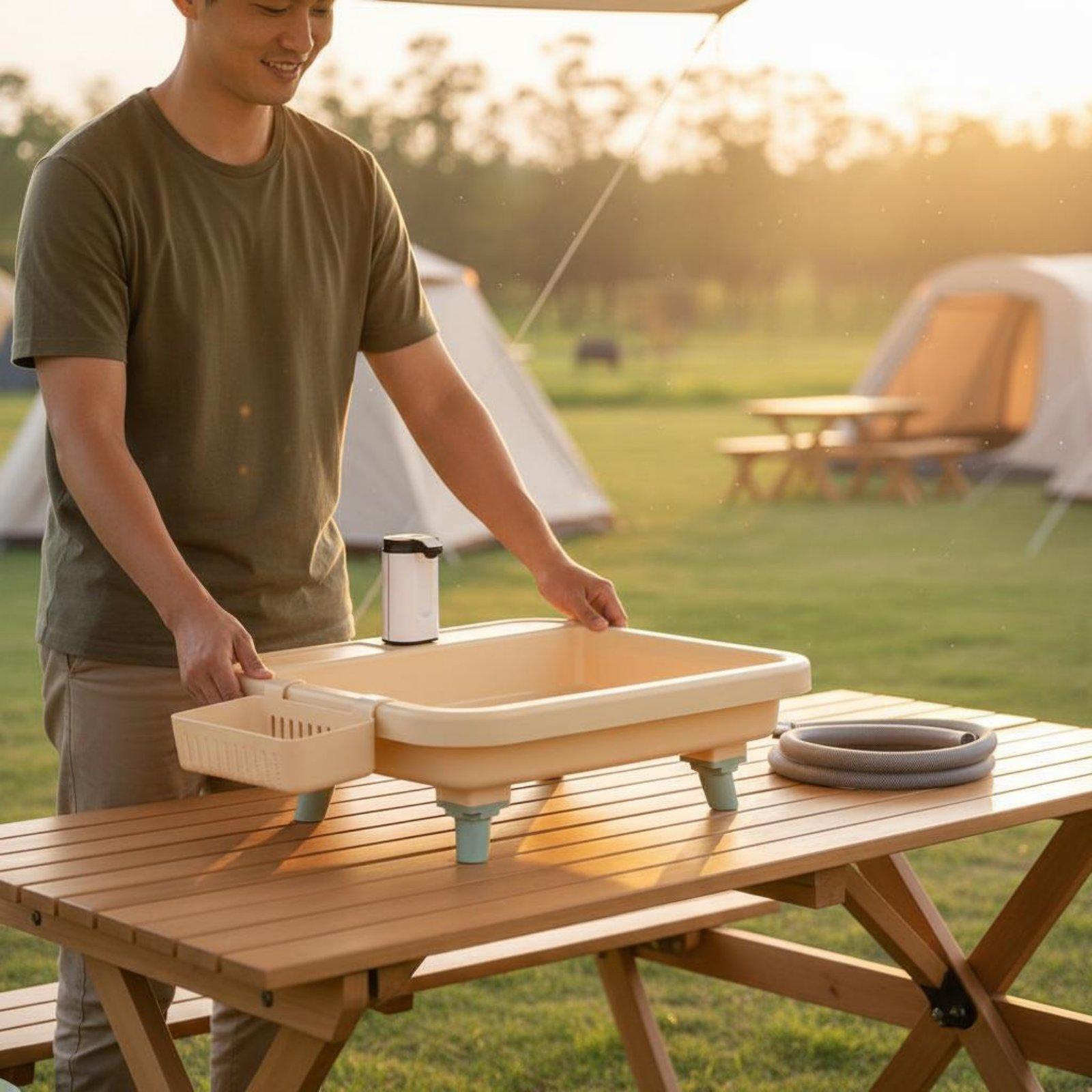 Outdoor Camp - Tragbares Campingwaschbecken mit eingebautem Wasserhahn und
