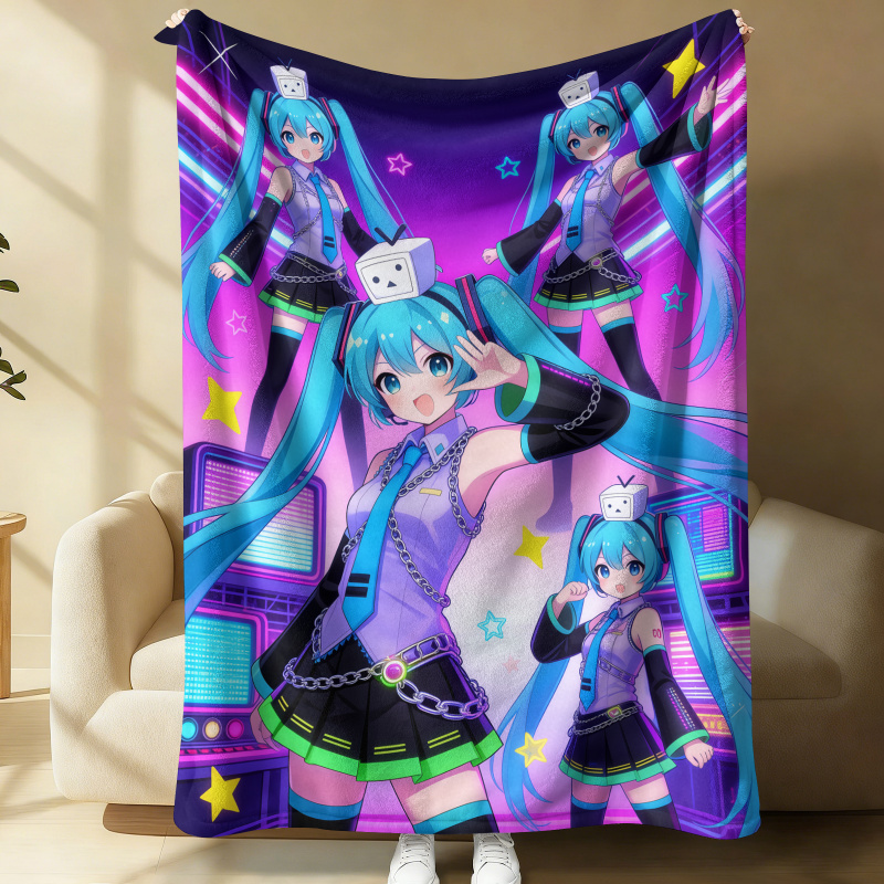Outdoor Camping Anime - Hatsune Miku Flanelldecke, Anime Büro-Schlafdecke, Cyberpunk