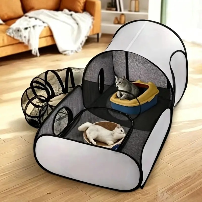 Outdoor Camping Dog Fence - Faltbares Katzenzelt, Tunnel-Laufstall, atmungsaktiver Polyester-Tierkäfig, tragbares