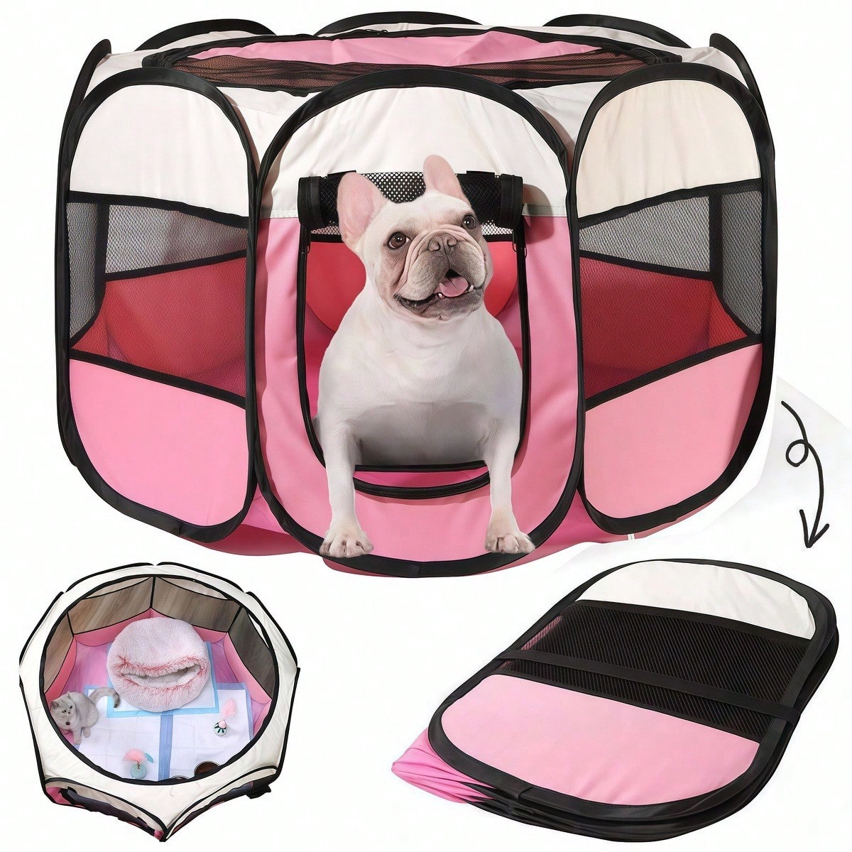 Outdoor Camping Dog Fence - Faltbares achteckiges Haustier-Laufzelt, tragbare Hundebox &