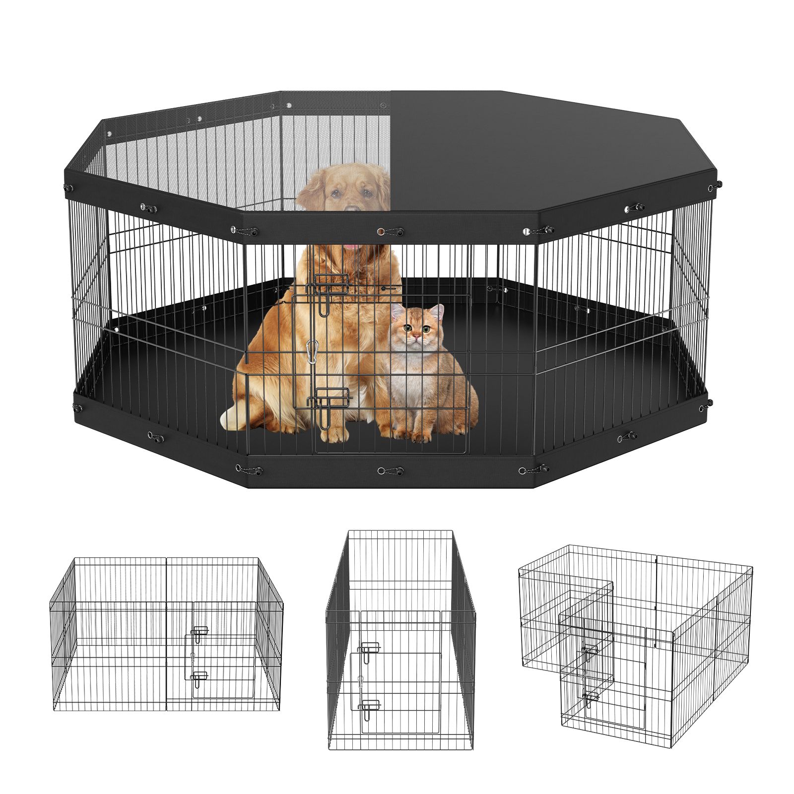 Outdoor Camping Dog Fence - Hunde-Laufstall, 8-teiliger faltbarer Metall-Hundeauslauf mit Überdachung