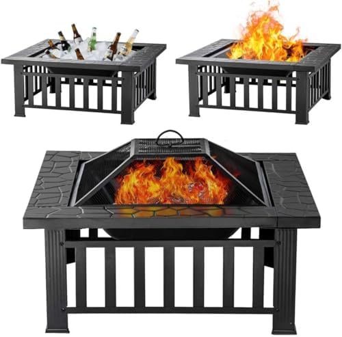 Outdoor Camping Fireplace - Feuertisch 32 Zoll Quadratisch Metall-Feuerstelle für