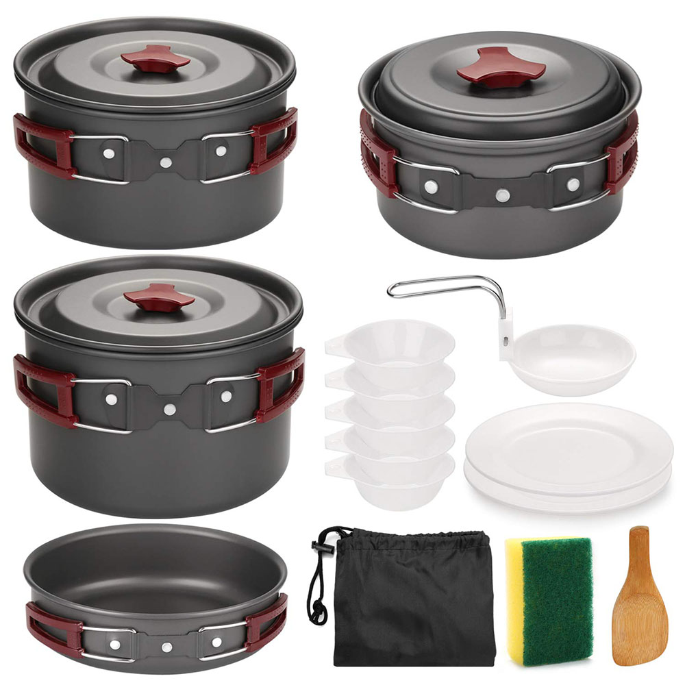 Outdoor Camping World - Outdoor-Camping-Kochgeschirr-Set, antihaftbeschichtet, Camping-Pfannen, leichtes Kochset, Pfannen