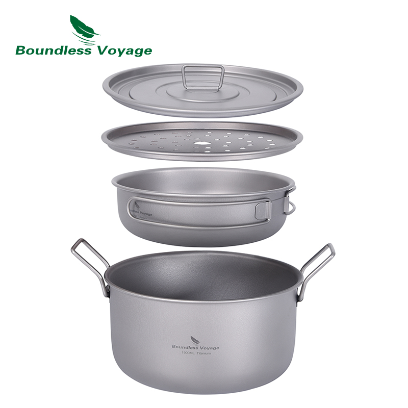 Camp Cooking Set - Boundless Voyage Camping-Kochtopf, multifunktionaler Titan-Dampfgarer, Suppentopf,